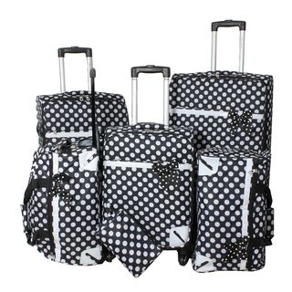 World Traveler Polka Dot Delight 6 piece Black and White Expandable Lightweight Spinner Luggage Set Six piece Sets & Up