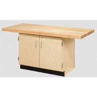 Diversified Woodcrafts WW231 0V Solid Maple Wood 2 Station Workbench with Doors and Adjustable Shelf, Maple Top, 64" Width x 32" Height x 28" Depth Science Lab Benches