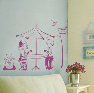 Boy and Girl Romantic Afternoon Tea Coffee Cafe Vinyl Wall Decal Sticker Living Room Bed Room Store Shop Glass Window Art Home Murals 231