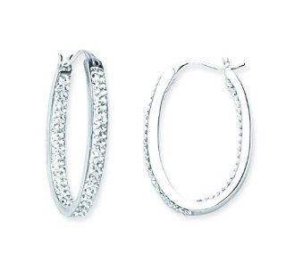 Sterling Silver Clear Crystal Inside/Outside Oval Hoop Earrings Jewelry