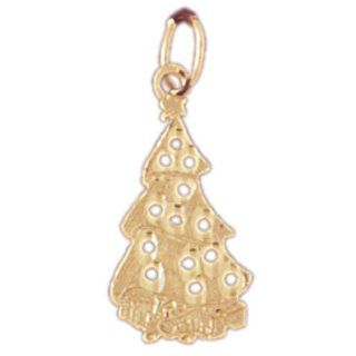 14k Yellow Gold Small Cut Out Christmas Tree with Presents Dazzlers Charm 5570 Jewelry