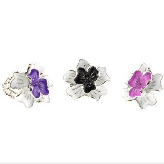 Set of 3 Resin Flower Rings   Black, Purple, and Pink   1.25'' Flower   Adjustable Ring Size Jewelry