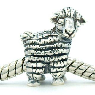 .925 Sterling Silver " Sheep " Bead Compatible with Pandora Chamilia Troll Bracelet Jewelry