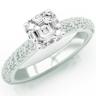 1 Carat GIA Certified Asscher Cut / Shape Classical Engagement Ring With Round Diamonds ( D Color , VS1 Clarity ) Jewelry