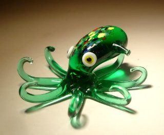 Blown Glass Art Sea Life Animal Figurine Green OCTOPUS   Collectible Figurines