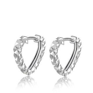 14K Italian White Gold Diamond Cut Heart Shaped Hoop Huggie Earrings, Women Jewelry Valentines Gift Jewelry