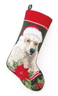 White Standard Poodle Dog with Santa Hat Christmas Stocking  
