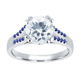 0.95 Ct Round Sky Blue Aquamarine Blue Sapphire 18K White Gold Ring Jewelry