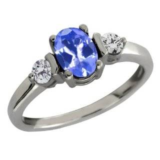 0.95 Ct Oval Blue Tanzanite and White Diamond Sterling Silver Ring Jewelry
