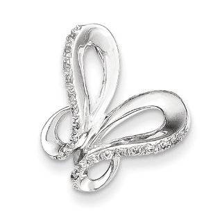 14K White Gold & Diamond Butterfly Pendant Slide Jewelry