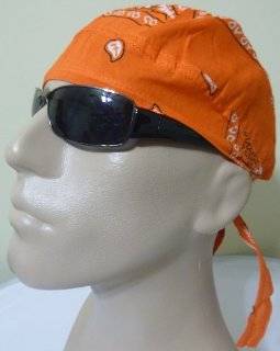 ORANGE Paisley Head Wrap Headwrap AKA Bikers Cap, DuRag, Doo Rag, Wrap Bandana, Bandanna 100% Lightweight Cotton Easy to Use Under Baseball Caps, Motorcycle or Football Helmets, Running, Jogging, Exercising, Gardening, Cleaning to Keep Hair Out of the Face
