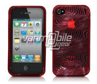 VMG For Apple iPhone 4 Cell Phone TPU Design Hard Rubber Gel Skin Case Cover   Red Wave TextuRed Design Cell Phones & Accessories