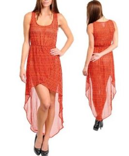 G2 Fashion Square Sleeveless Printed Chiffon Flowy Mullet Dress(DRS CAS,ORN S) Clothing