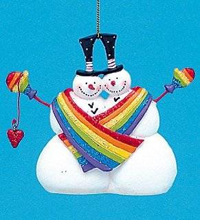 3.25" Gay Pride Rainbow Snowmen Hugging Christmas Ornament   Christmas Bell Ornaments