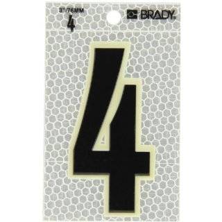 Brady 3010 4 3 1/2" Height, 2 1/2" Width, B 309 High Intensity Prismatic Reflective Sheeting, Black And Silver Color Glow In The Dark/Ultra Reflective Number, Legend "4" (Pack Of 10)