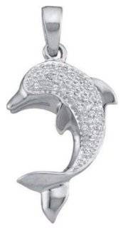0.1 cttw 14k White Gold Diamond Dolphin Pendant Comes With 18" White Gold Plated Filigree Chain Necklace (Real Diamonds 0.1 cttw) Jewelry