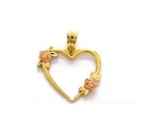 14k Real Yellow Rose Gold Open Heart Flower Charm Pendant Jewelry