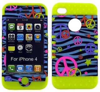 3 IN 1 HYBRID SILICONE COVER FOR APPLE IPHONE 4 4S HARD CASE SOFT YELLOW RUBBER SKIN ZEBRA PEACE YE TE321 S KOOL KASE ROCKER CELL PHONE ACCESSORY EXCLUSIVE BY MANDMWIRELESS Cell Phones & Accessories