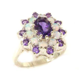 Fabulous Solid 14K White Gold Natural Amethyst & Fiery Opal 3 Tier Large Cluster Ring   Finger Sizes 5 to 12 Available Jewelry