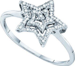 Real Diamond Wedding Engagement Ring 0.04CTW DIAMOND STAR RING 10K White gold Jewelry