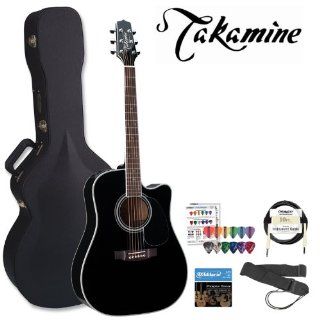 Takamine JB EF341SC Q1 KIT Pro Series Gloss Black Acoustic Electric Guitar Kit with Takamine Hard Case, Planet Waves Strap, Planet Waves Cable, DAddario EJ16 Strings and Planet Waves/GO DPS 16 Pick Sampler Musical Instruments