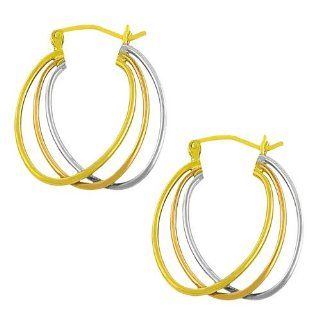 14 Karat Tri color Gold Triple Oval Hoop Earrings Jewelry
