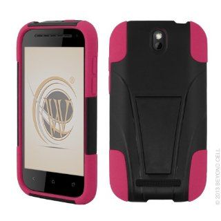 Black/Pink, 2 in 1 Hybrid Heavy Duty Shell Case Cover Protector with Built In Kick Stand for HTC One SV / VL LTE (Cricket) Cell Phones & Accessories