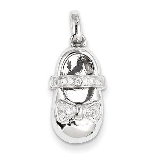 14k White Gold Diamond Baby Girl Shoe Pendant Jewelry