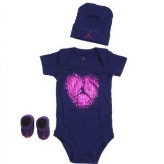 Jordan Baby Cursive Flight 3 Heart Girls Clothing Set (0 6 Months) Purple, 0 6 Months Clothing