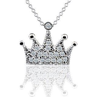 0.17CT Diamond 14K White Gold Crown Tiara Pendant Necklace P&P Luxury Jewelry
