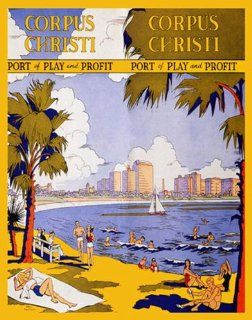 CORPUS CHRISTI TEXAS BEACH SAILBOAT TRAVEL TOURISM 14" X 18" VINTAGE POSTER REPRO   Prints