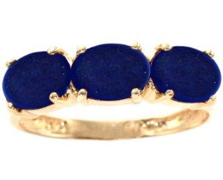 14K Yellow Gold Oval Three Stone Ring Lapis Lazuli, size6.5 diViene Jewelry