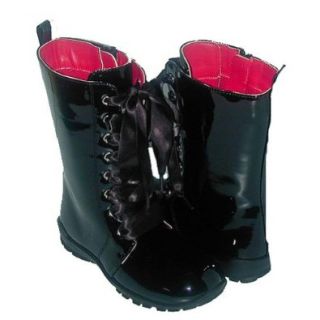 Little Girls Patent Leather Black Lace up Boots 11 IM Link Shoes
