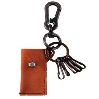 Genuine Brown Leather Knife & Lighter Holder Key Chain with Antique Brass Swivel Lobster Clasp Jewelry