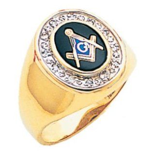 Mens 14k Yellow Gold 3rd Degree Mason Ring Blue Stone and Diamonds Jewelry
