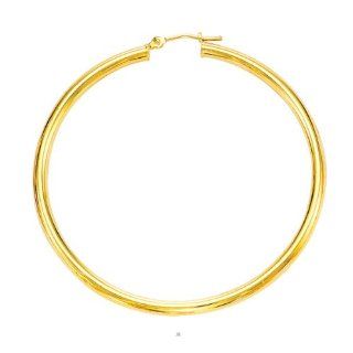 14K Yellow Gold 5.0X30mm Round Tube Polish Hoop Earring Jewelry