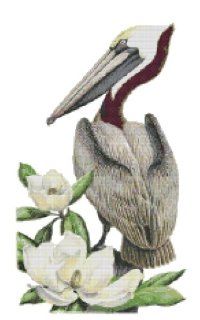 Louisiana State Bird and Flower Brown Pelican and Magnolia Counted Cross Stitch Pattern