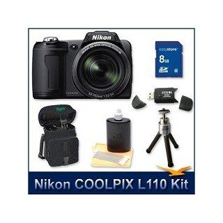 Nikon Coolpix L110 Digital Camera (Black), 12.1 Megapixels, 15x Wide Angle Optical Zoom (28 420mm), 3" High Resolution LCD, 8 GB Memory Card, Card Reader, Lens Cleaning Kit, Digpro Deluxe Carrying Case, & Tripod Camera & Photo