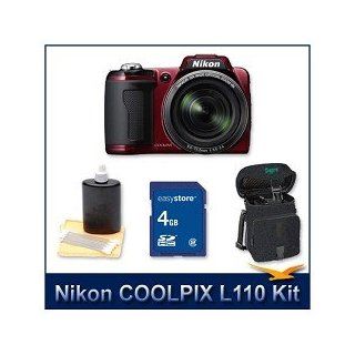 Nikon Coolpix L110 Digital Camera (Red), 12.1 Megapixels, 15x Wide Angle Optical Zoom (28 420mm), 3" High Resolution LCD, 4 GB Memory Card, Lens Cleaning Kit, and Digpro Deluxe Carrying Case Camera & Photo