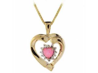 18K Gold over Sterling Silver Created Pink Opal & Diamond Accent Heart Pendant