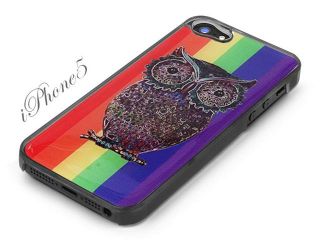 Clear Snap on iPhone 5 Cover Case   Owl Gay Pride Rainbow Stripes Logo Design.