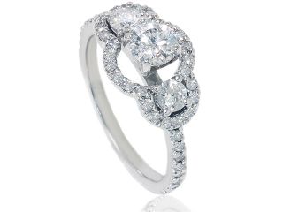 1.30CT 3 Stone Diamond Engagement Ring Vintage Style Round Cut 14K White Gold
