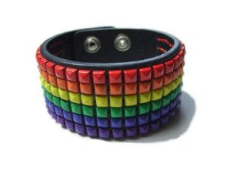 Rainbow Leather Studded   Gay Pride Bracelet   LGBT Lesbian Pride Wristband
