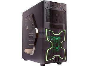 DIYPC Solar M1 G Black/Green SECC ATX Mid Tower USB 3.0 Gaming Computer Case w/ 2 x 120mm Green Fans