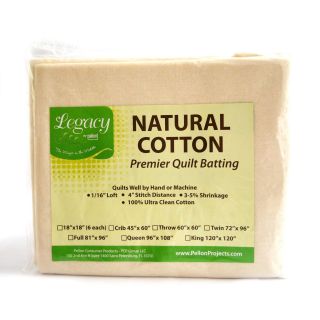 Legacy Throw size Natural Cotton Batting Without Scrim (Natural Model N 60Includes One (1) packageMaterials 100 percent cotton Dimensions 60 inches long x 60 inches wide )