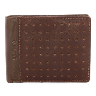 Brandio Mens Brown Punched Leather Bi fold Wallet