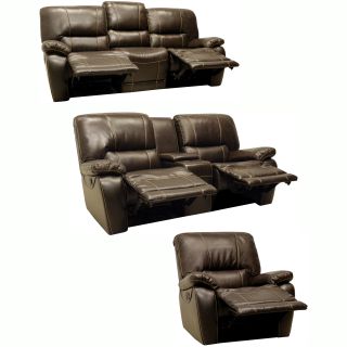 Walton Brown Leather Motorized Reclining Sofa, Loveseat And Recliner