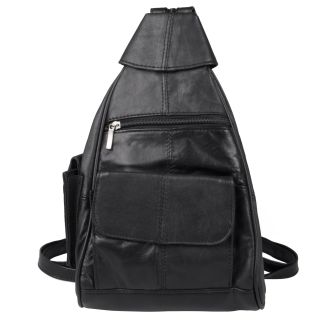 Journee Collection Womens Leather Triangle Backpack (BlackDimensions 15 inches high x 10 inches wide x 5 inches deepHandle Two leather strapsStrap measurements 28 inches Compartments Five (5) compartments  )