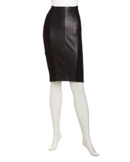 Leather Inset Pencil Skirt, Black