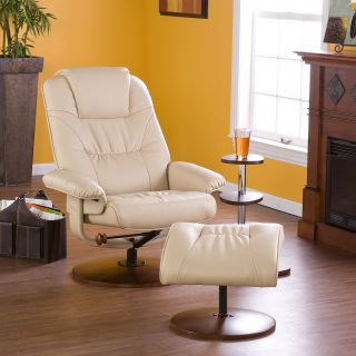 Gramercy Taupe Leather Recliner And Ottoman